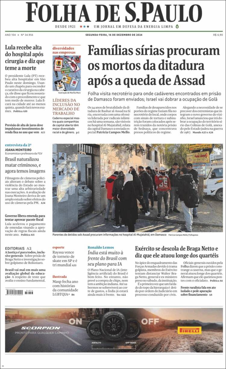 Portada de Folha de São Paulo (Brasil)