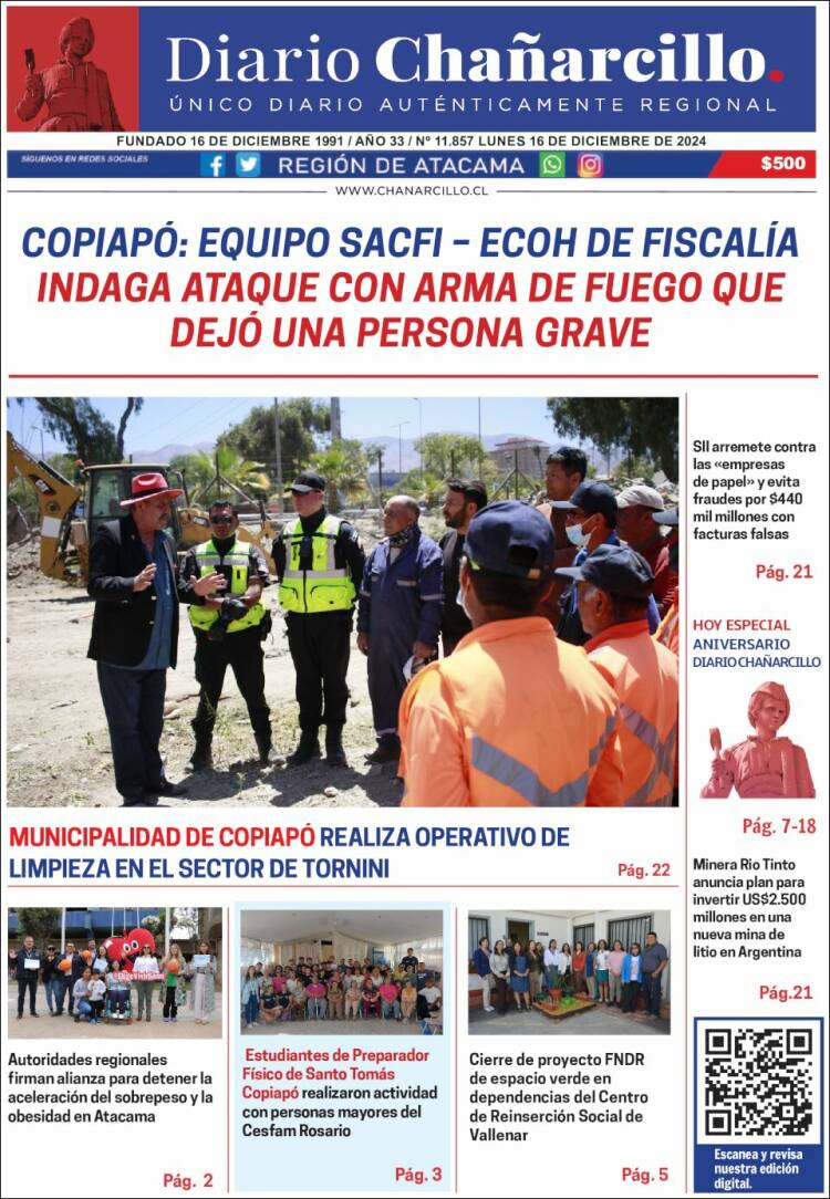 Portada de Diario Chañarcillo (Chile)