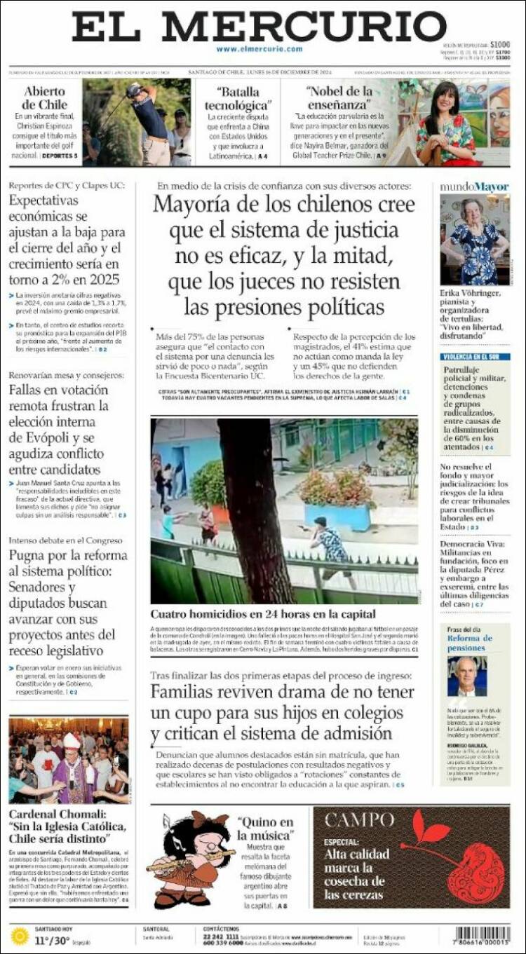 Portada de El Mercurio (Chile)