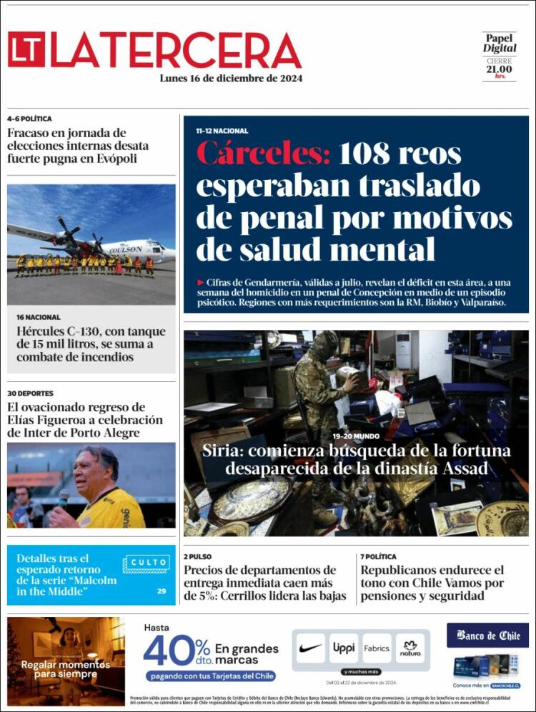 Portada de La Tercera (Chile)