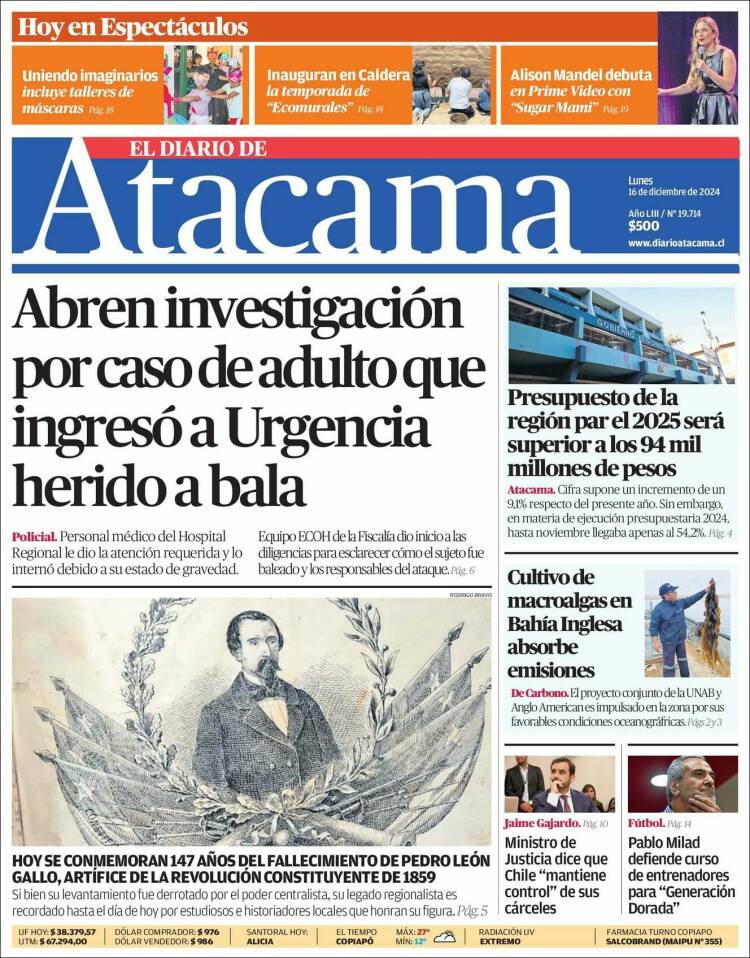 Portada de Diario de Atacama (Chile)
