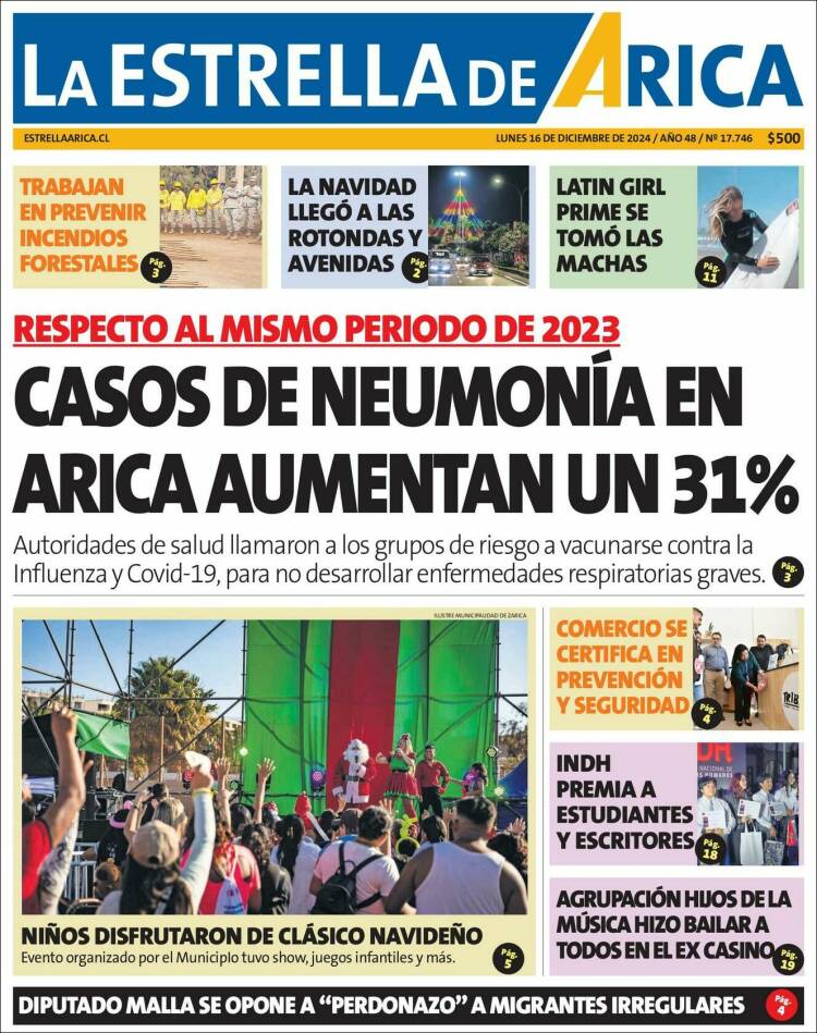 Portada de La Estrella de Arica (Chile)