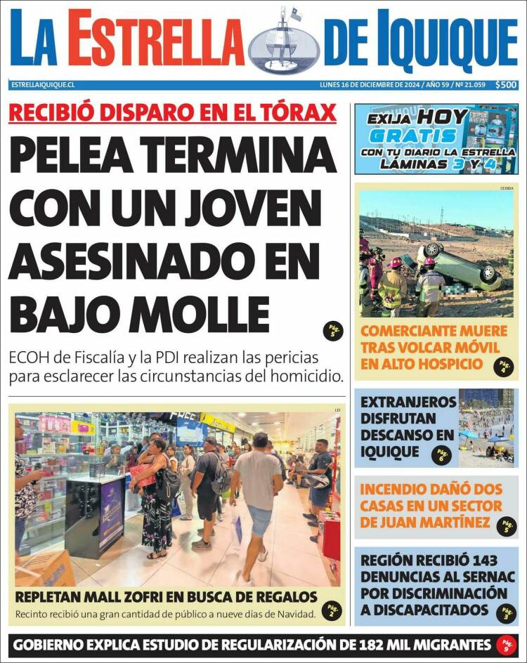 Portada de La Estrella de Iquique (Chile)