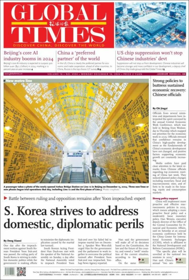 Portada de The Global Times (China)