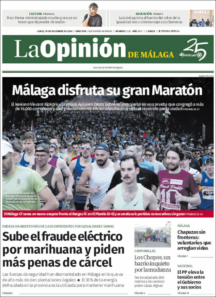 Portada de La Opinión de Málaga (España)