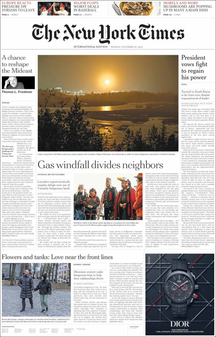 Portada de International New York Times (Europa)