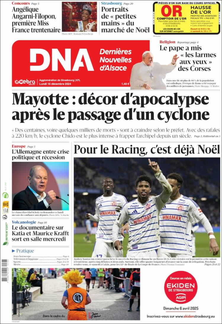 Portada de Les Dernières Nouvelles d'Alsace (Francia)