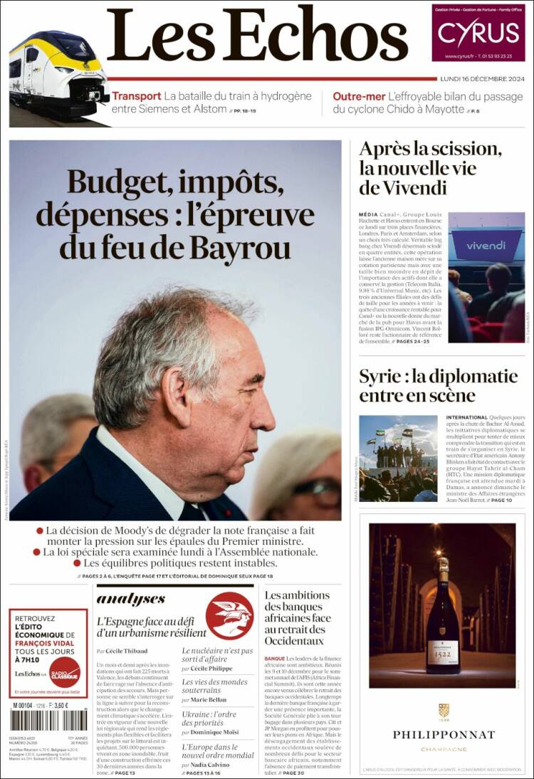 Portada de Les Echos (Francia)