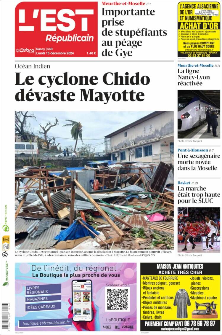 Portada de L'Est Republicain (Francia)