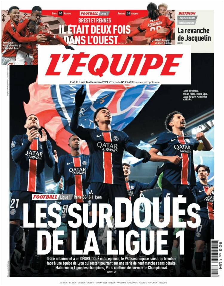 Portada de L'Equipe (Francia)