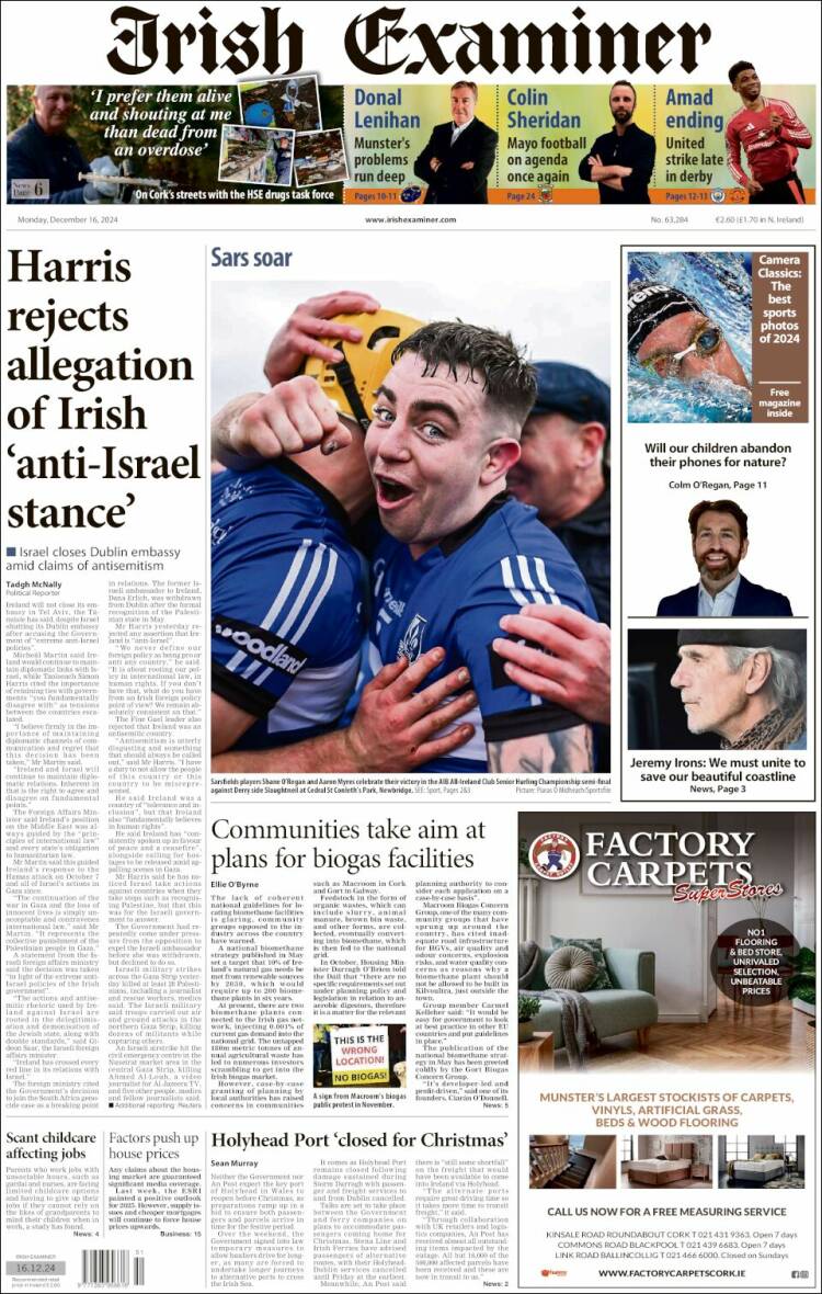 Portada de Irish Examiner (Irlanda)