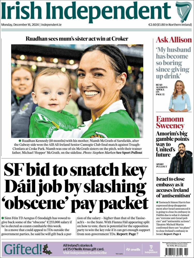 Portada de Irish Independent (Irlanda)