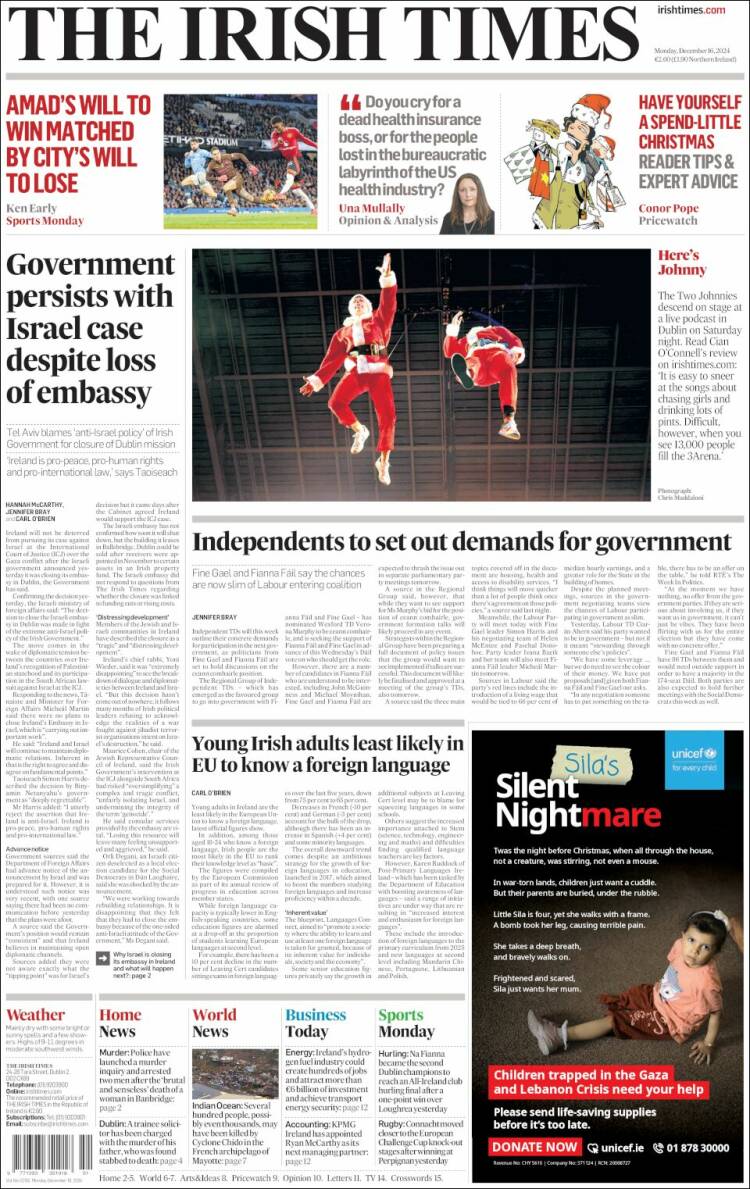Portada de Irish Times (Irlanda)