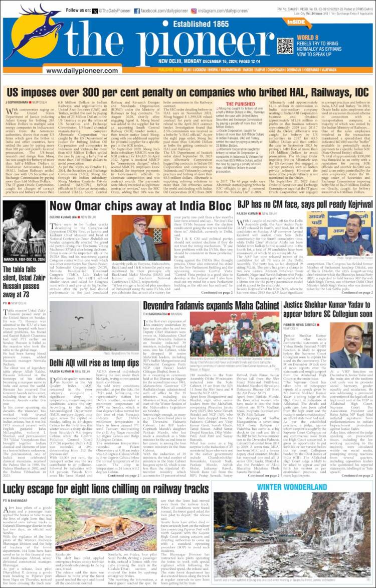 Portada de The Pioneer (India)
