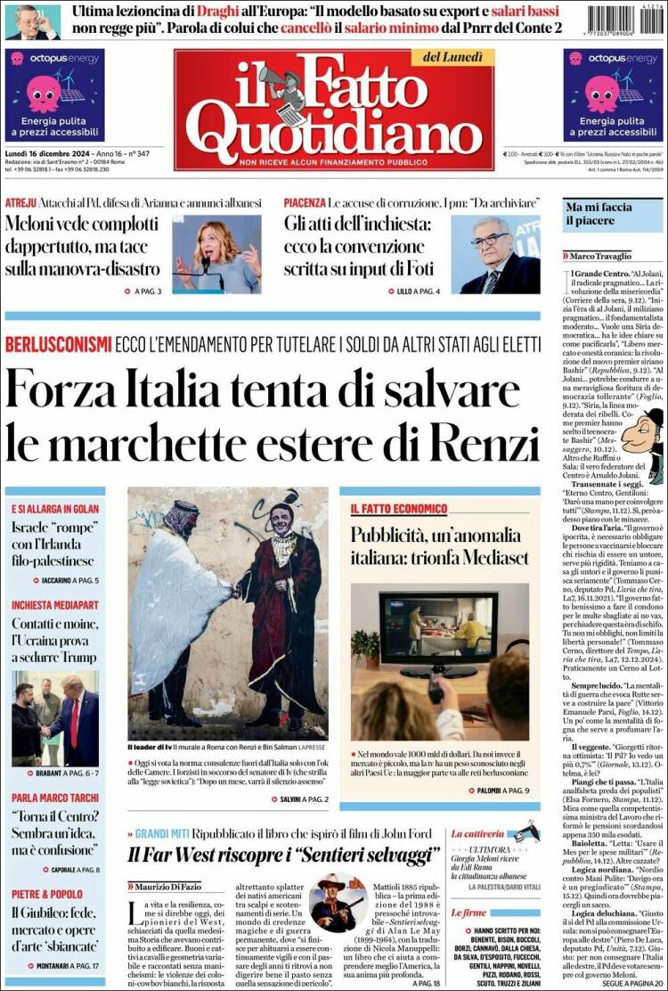 Portada de Il Fatto Quotidiano (Italia)