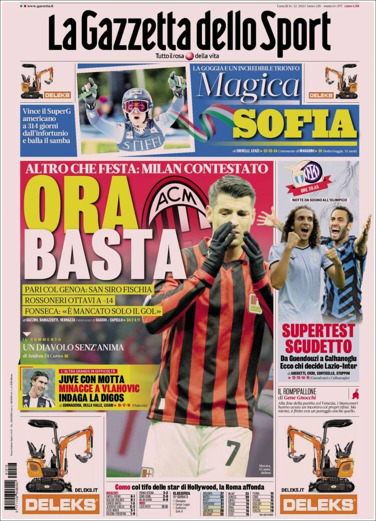 Portada de La Gazzetta dello Sport (Italia)