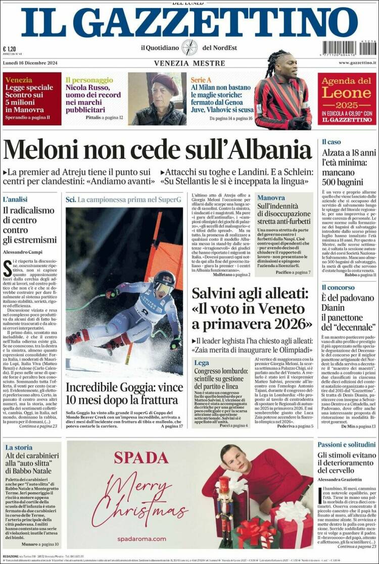 Portada de Il Gazzettino (Italia)