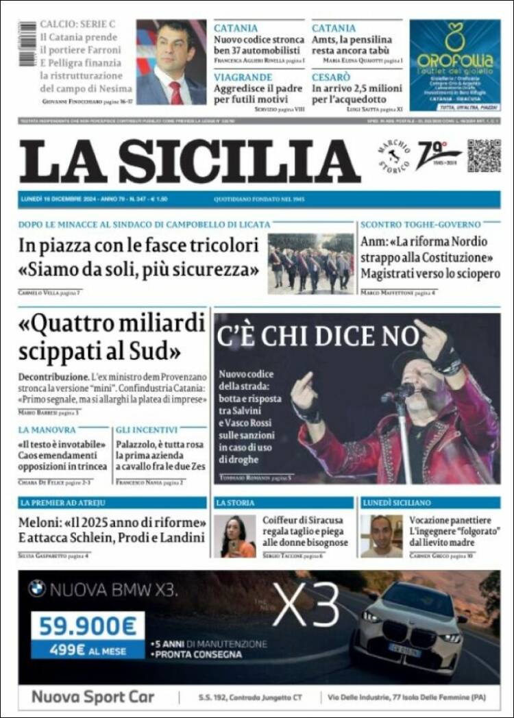 Portada de La Sicilia (Italia)