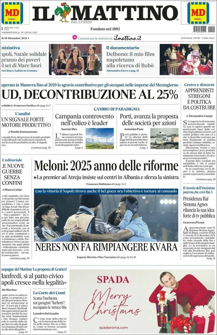 Portada de Il Mattino (Italia)