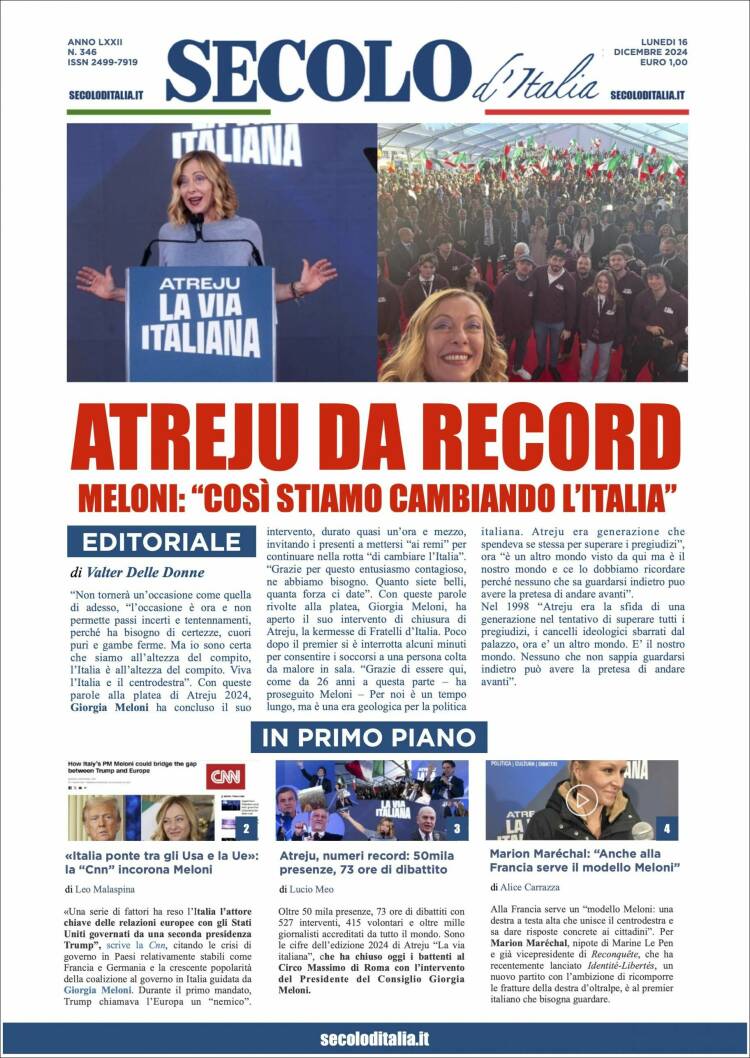 Portada de Secolo d'Italia (Italia)