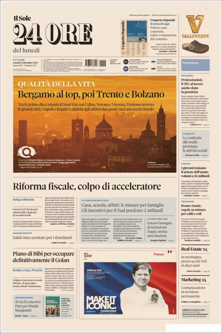 Portada de Il Sole 24 ORE (Italia)