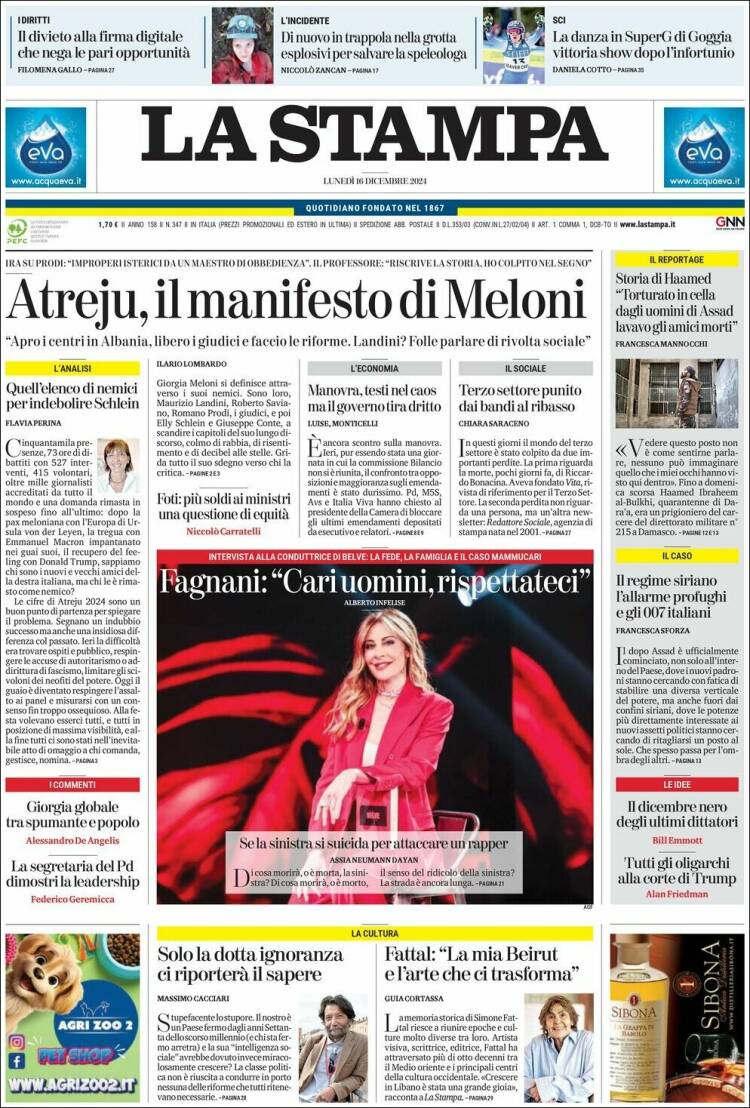 Portada de La Stampa (Italia)