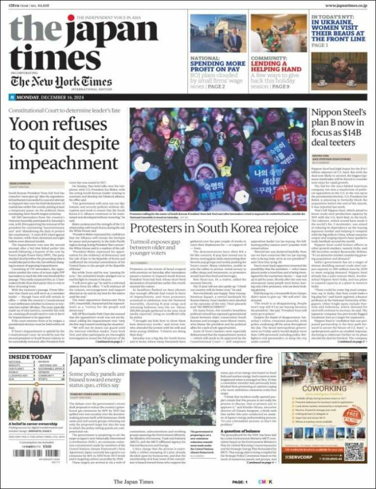 Portada de The Japan Times (Jap&oacute;n)