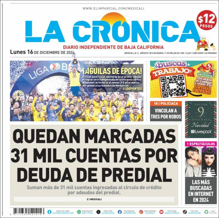 Portada de La Crónica de Baja California (México)