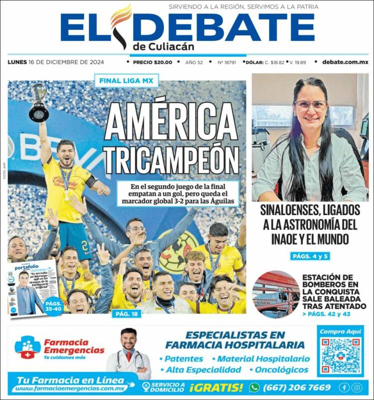 Portada de El Debate de Culiacán (México)