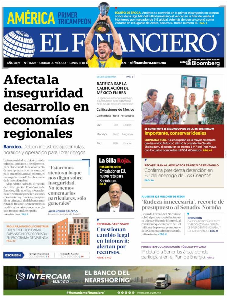 Portada de El Financiero (México)