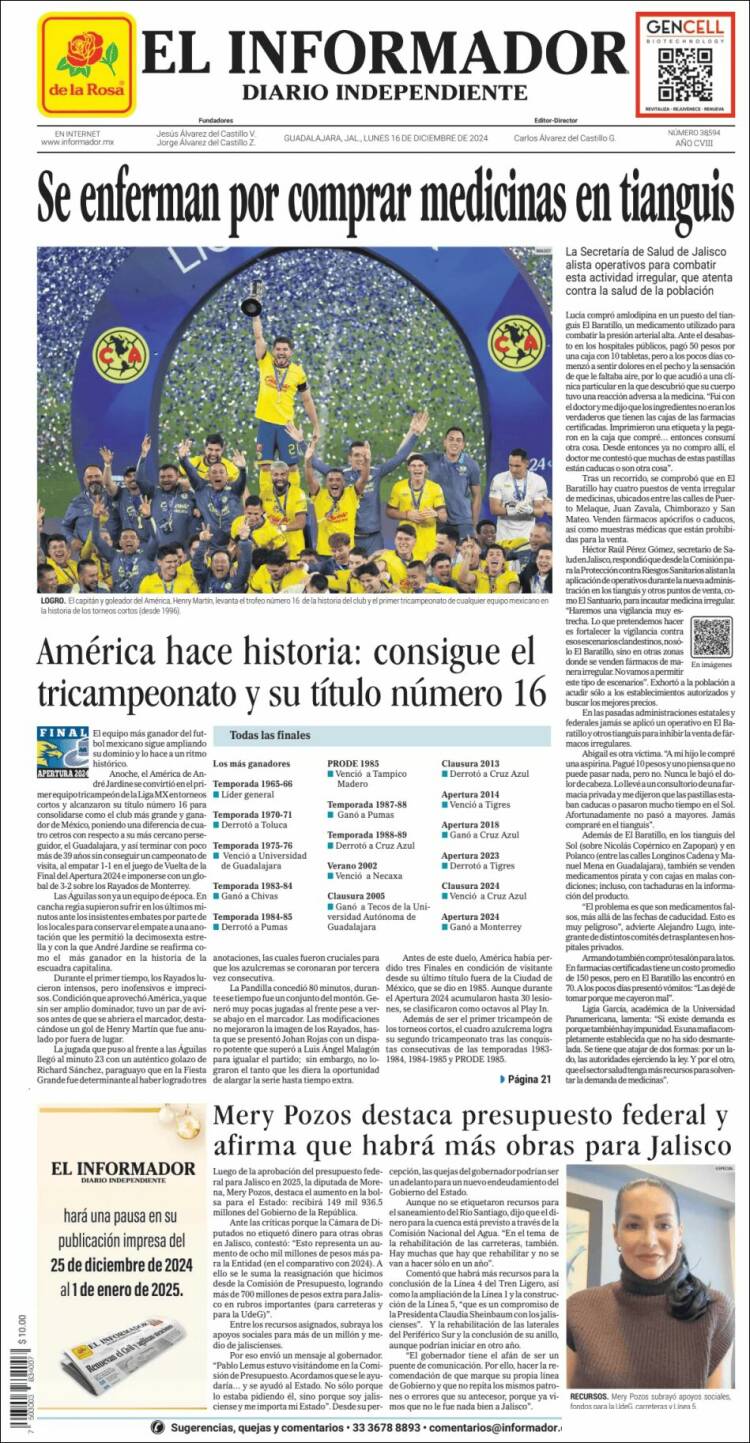 Portada de El Informador (México)