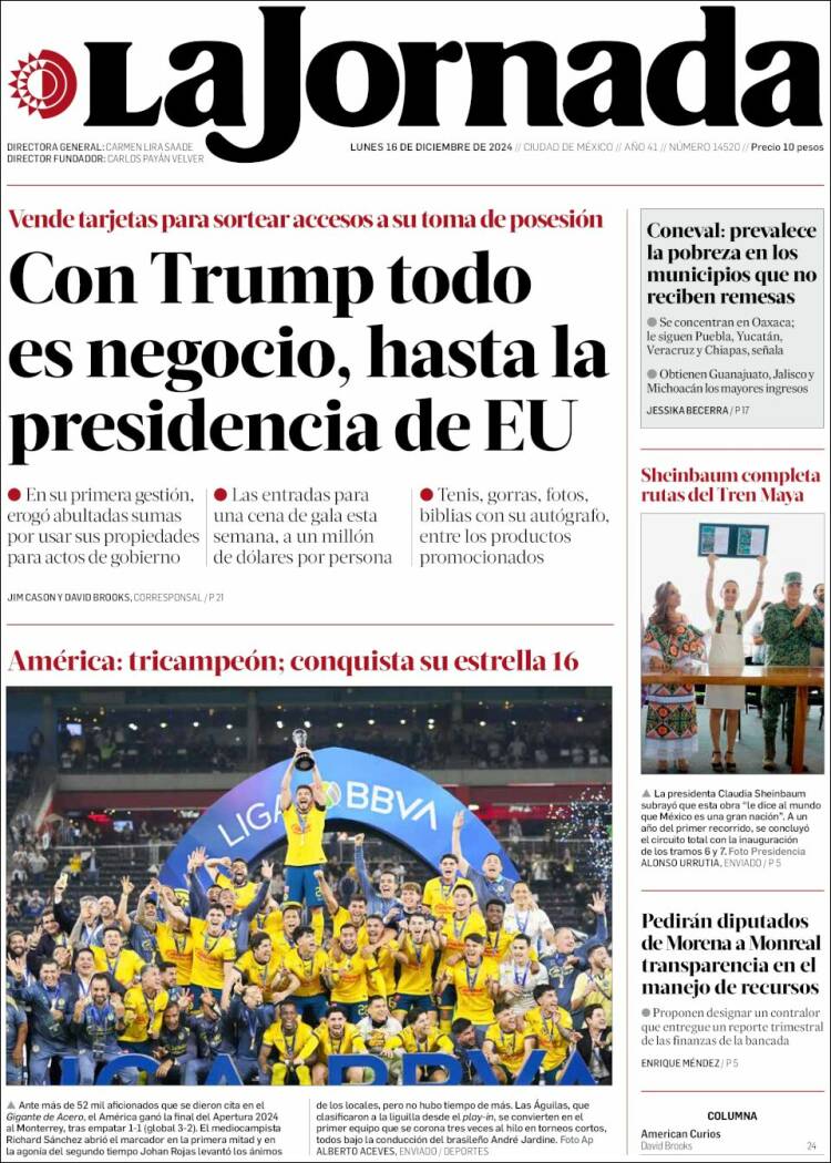 Portada de La Jornada (México)