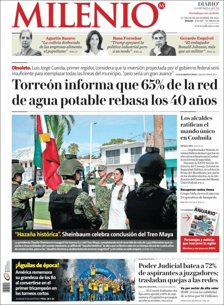 Portada de Milenio - Laguna (México)
