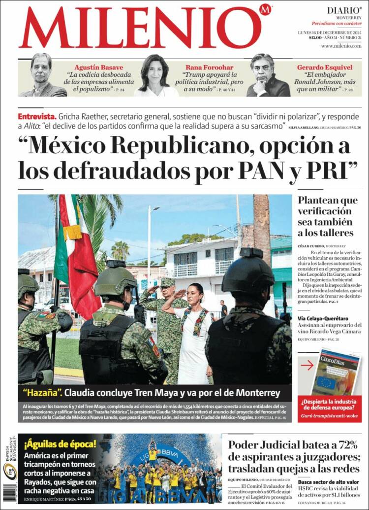 Portada de Milenio de Monterrey (México)