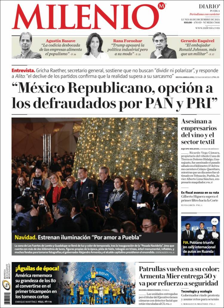 Portada de Milenio de Puebla (México)