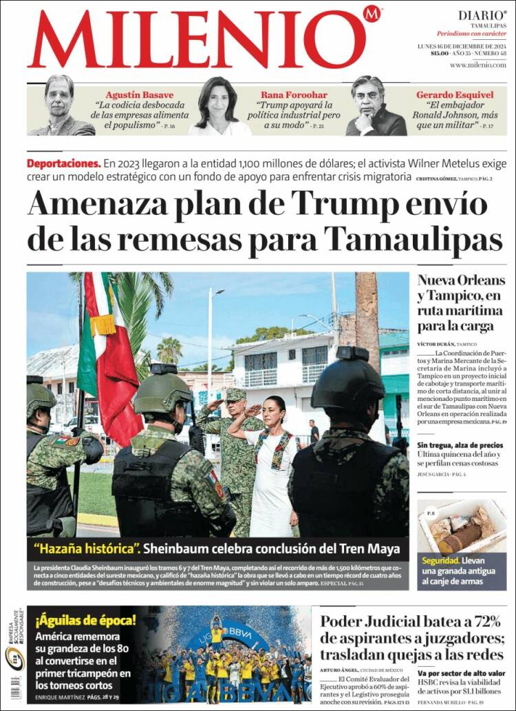 Portada de Milenio - Tamaulipas (México)