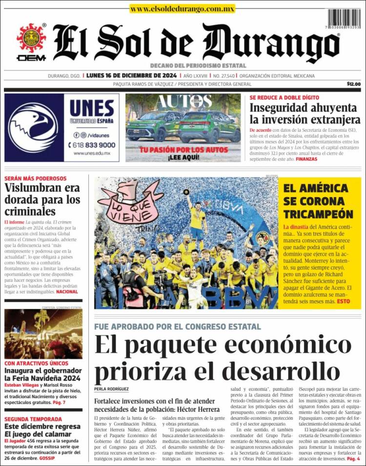 Portada de El Sol de Durango (México)