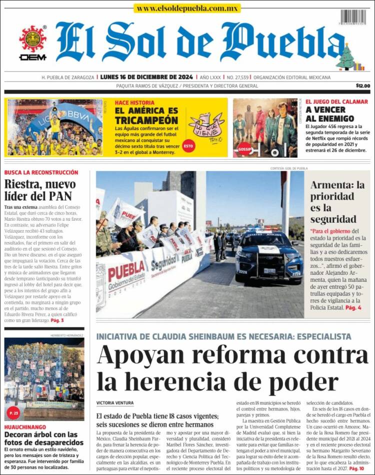 Portada de El Sol de Puebla (México)