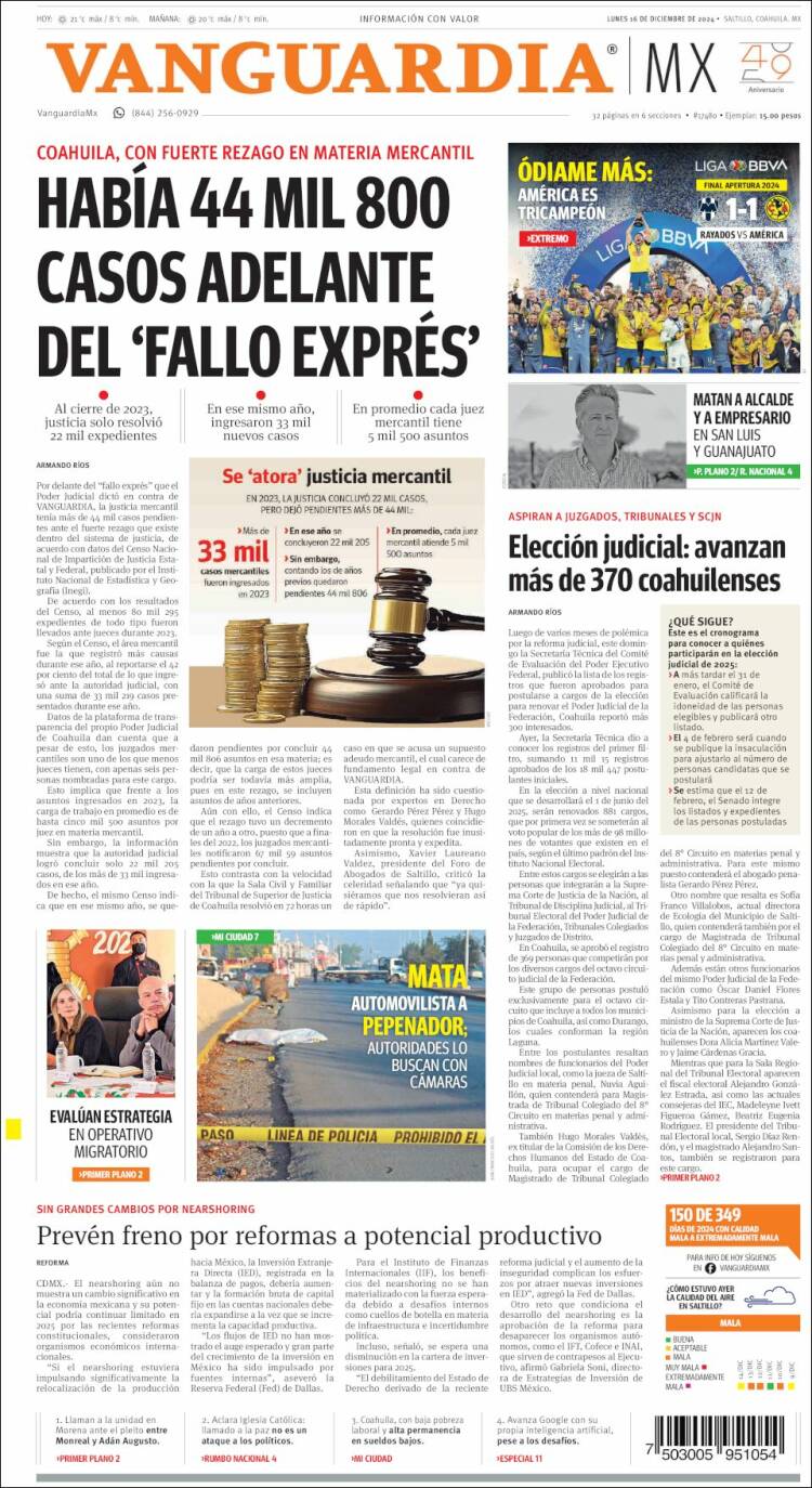 Portada de Vanguardia (México)