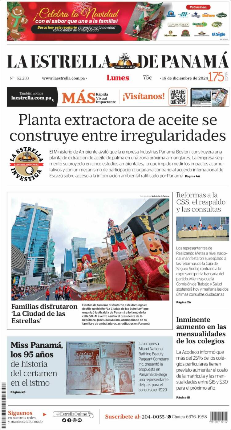 Portada de La Estrella de Panamá (Panam&aacute;)