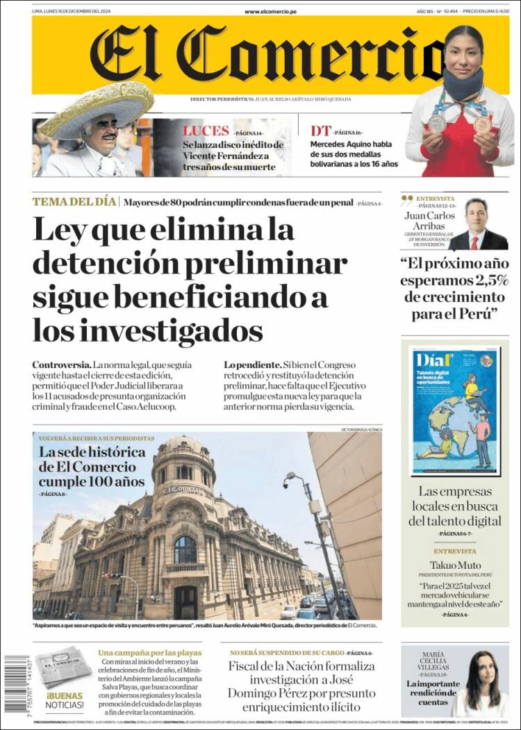 Portada de El Comercio (Per&uacute;)