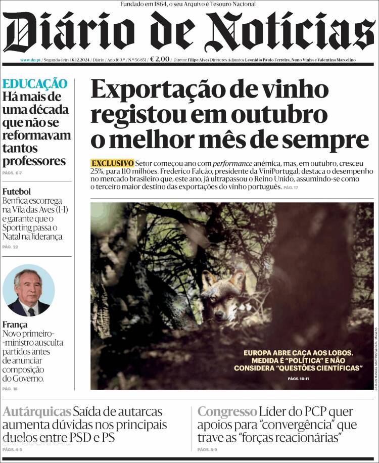 Portada de Diário de Noticias (Portugal)