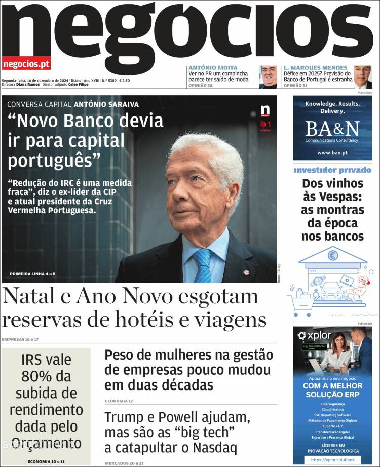 Portada de Jornal de Negócios (Portugal)