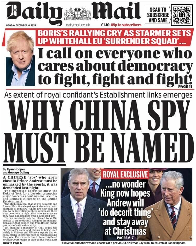 Portada de Daily Mail (Reino Unido)