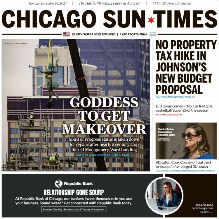 Portada de Chicago Sun-Times (USA)