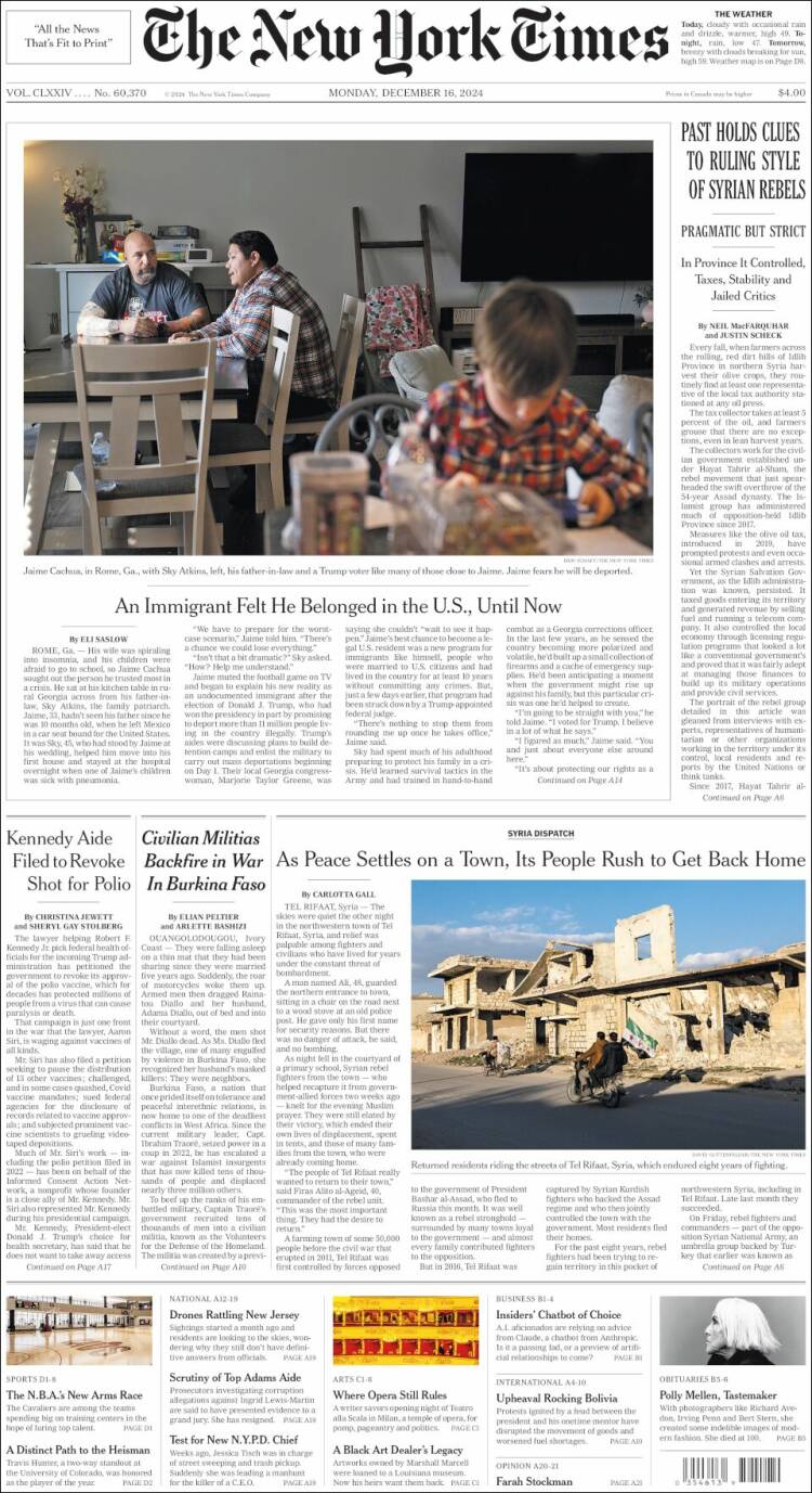 Portada de New York Times (USA)