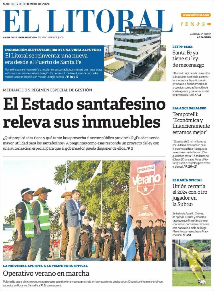 Portada de Diario El Litoral (Argentina)