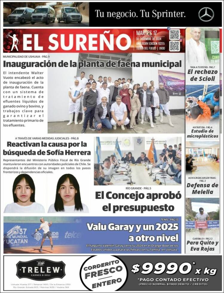 Portada de Diario El Sureño (Argentina)