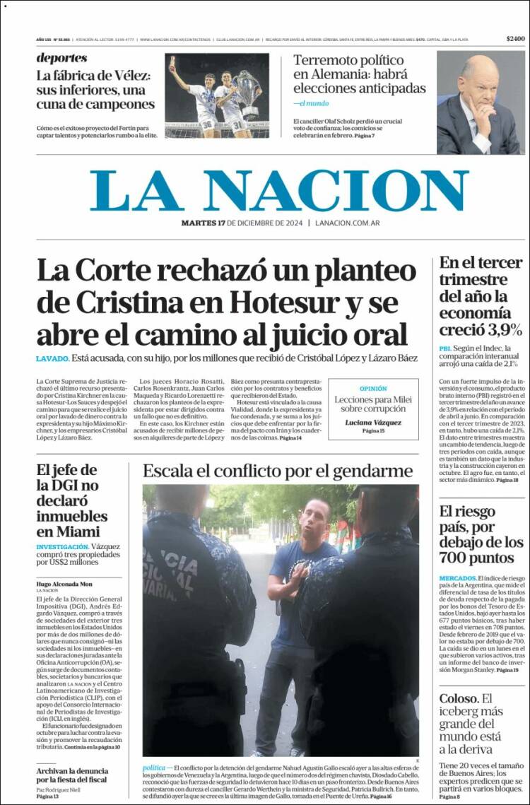 Portada de La Nación (Argentina)