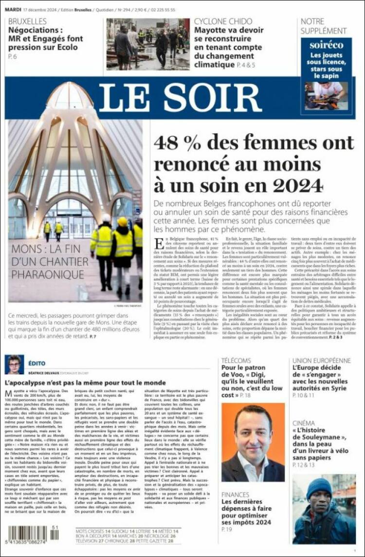 Portada de Le Soir (B&eacute;lgica)